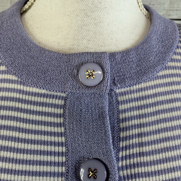 St. John Cardigan Sweater Jacket sz Small Cornflower Blue Lilac Striped Career - Picture 4 of 10